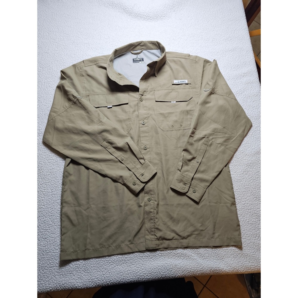 Habit Mens Fishing Shirt Tan Long Sleeve Vented UPF 40+ Size Large